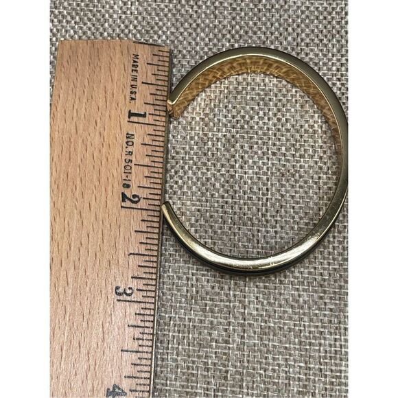 J. Crew Open Cuff Bangle Bracelet Gold Tone With Black Enamel For Smaller Wrists - Picture 6 of 7